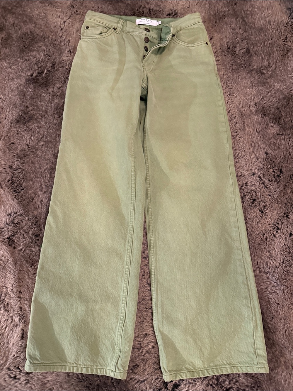 Topshop Light Olive Wide-Leg Jeans